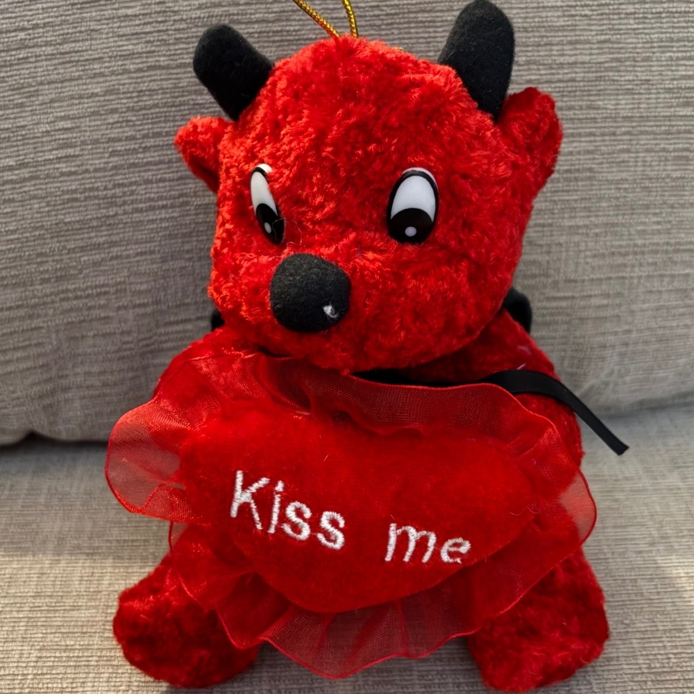 NWOT Red Devil Valentines Plush Kiss Me Heart  Pillow